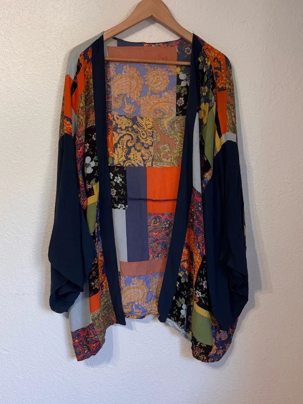 Free People Boho Patchwork Print Kimono Top One Size
